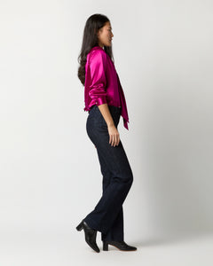 Tie-Neck Blouse in Magenta Silk Charmeuse