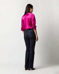 Tie-Neck Blouse in Magenta Silk Charmeuse