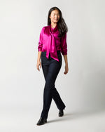 Load image into Gallery viewer, Tie-Neck Blouse in Magenta Silk Charmeuse
