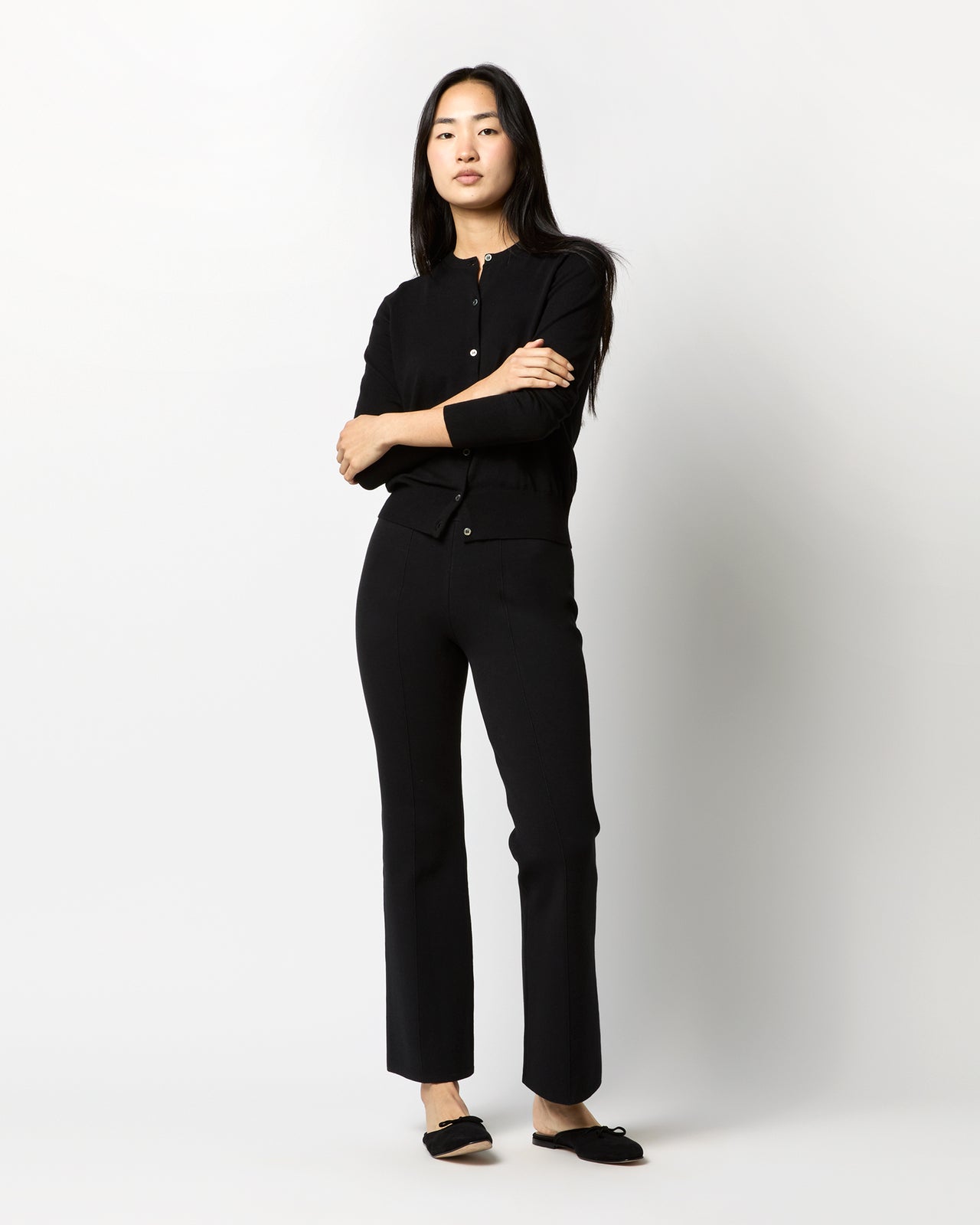 Lara Knit Flare Cropped Pant in Black Supima Cotton
