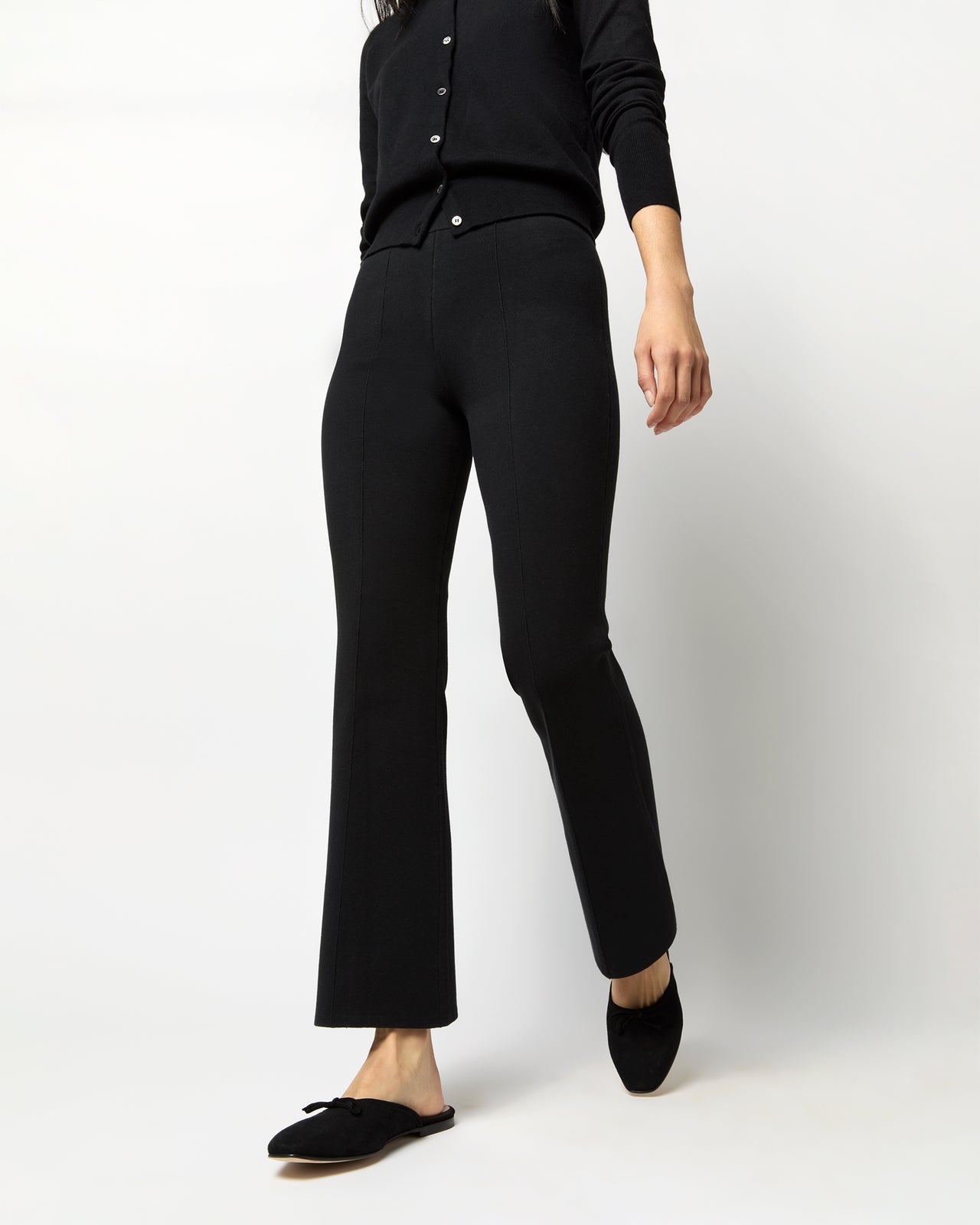 Lara Knit Flare Cropped Pant in Black Supima Cotton