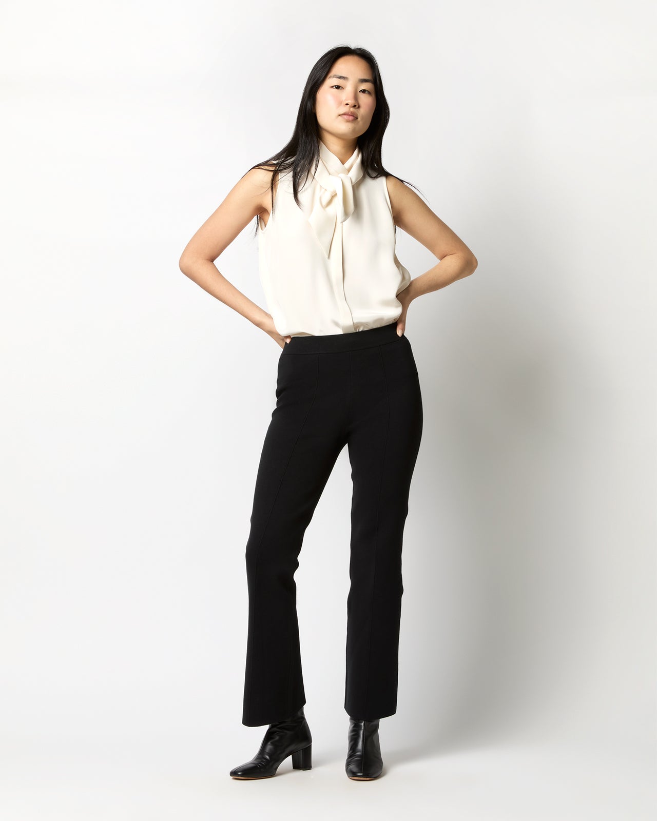 Lara Knit Flare Cropped Pant in Black Supima Cotton