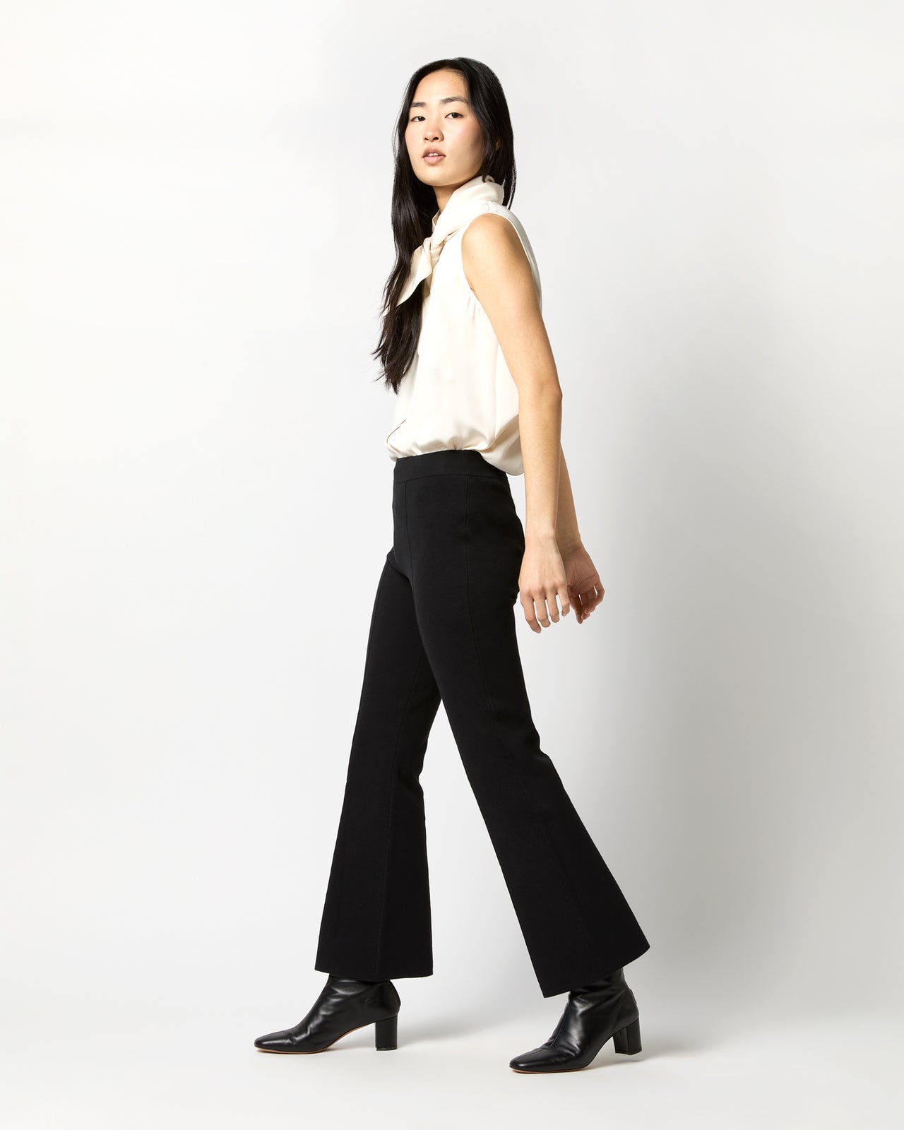 Lara Knit Flare Cropped Pant in Black Supima Cotton