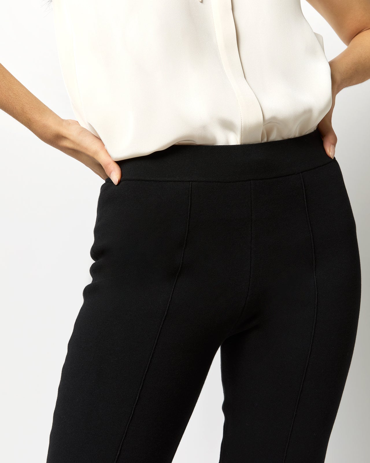 Lara Knit Flare Cropped Pant in Black Supima Cotton