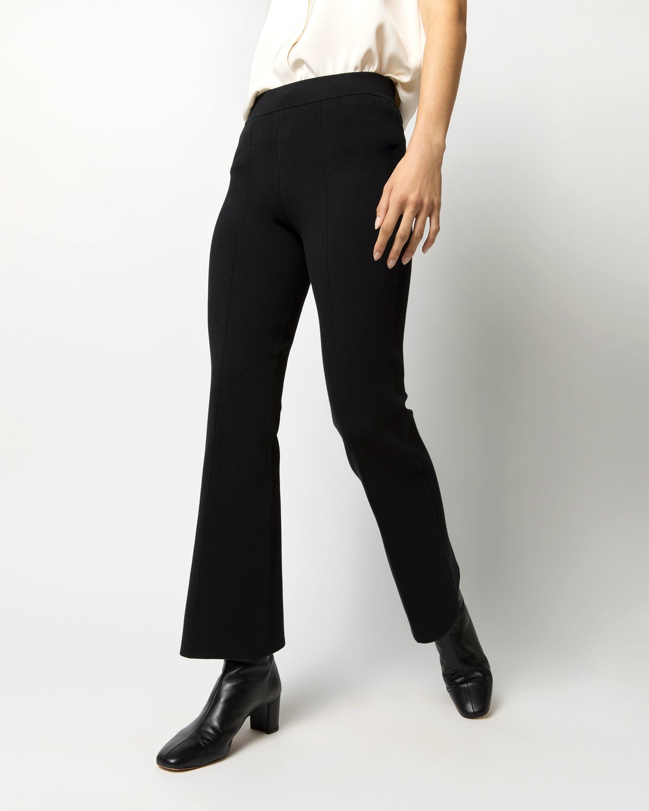 Lara Knit Flare Cropped Pant in Black Supima Cotton