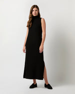 Load image into Gallery viewer, Maya Funnel-Neck Dress in Black Extra Fine Merino Wool
