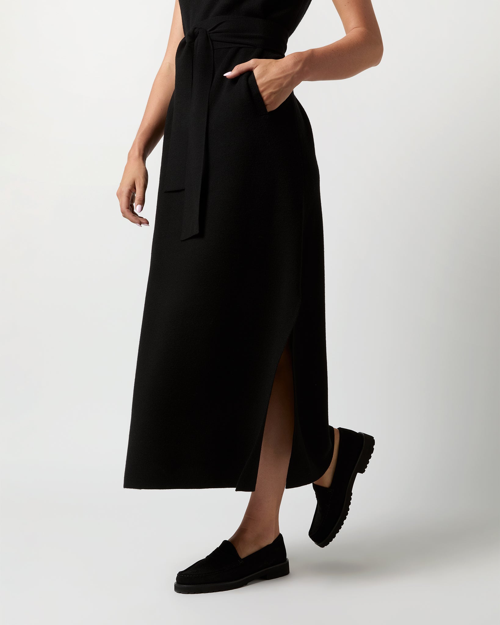 Maya Funnel-Neck Dress in Black Extra Fine Merino Wool