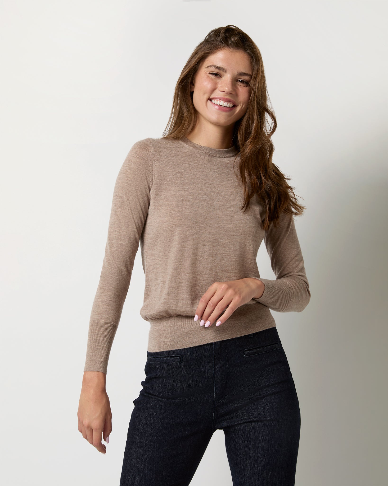 Alida Crewneck Sweater in Toast Cashmere