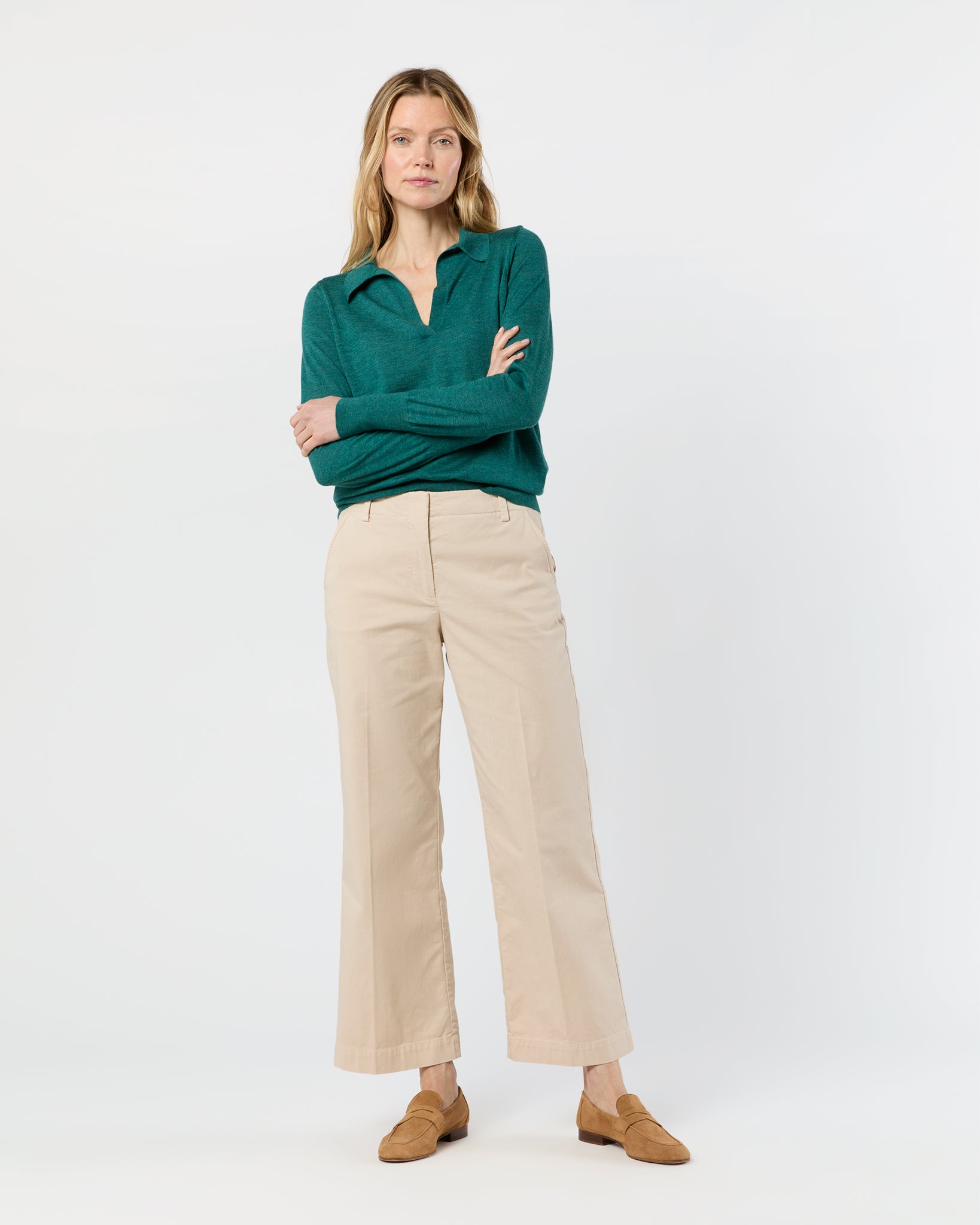 Alida Johnny-Collar Sweater in Highland Green Cashmere