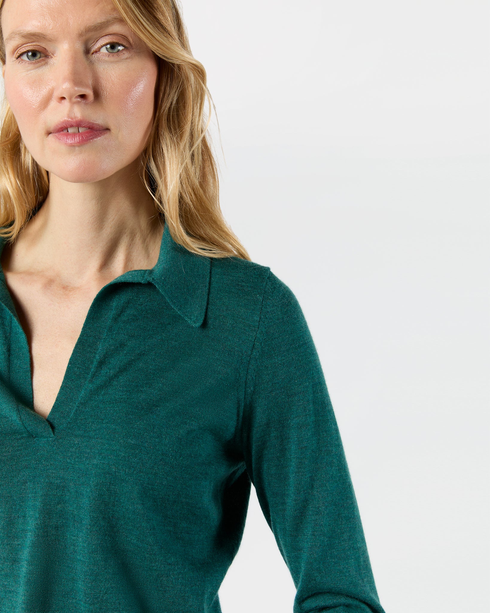 Alida Johnny-Collar Sweater in Highland Green Cashmere