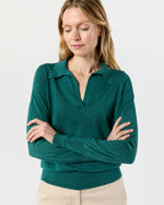 Load image into Gallery viewer, Alida Johnny-Collar Sweater in Highland Green Cashmere

