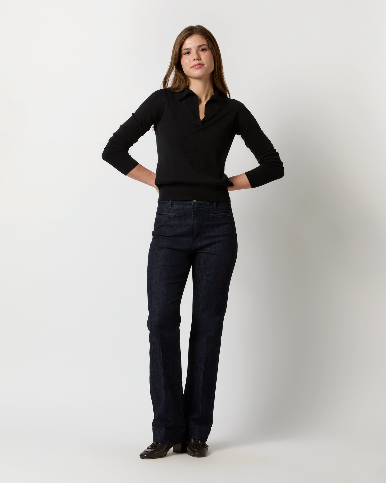 Alida Johnny-Collar Sweater in Black Cashmere