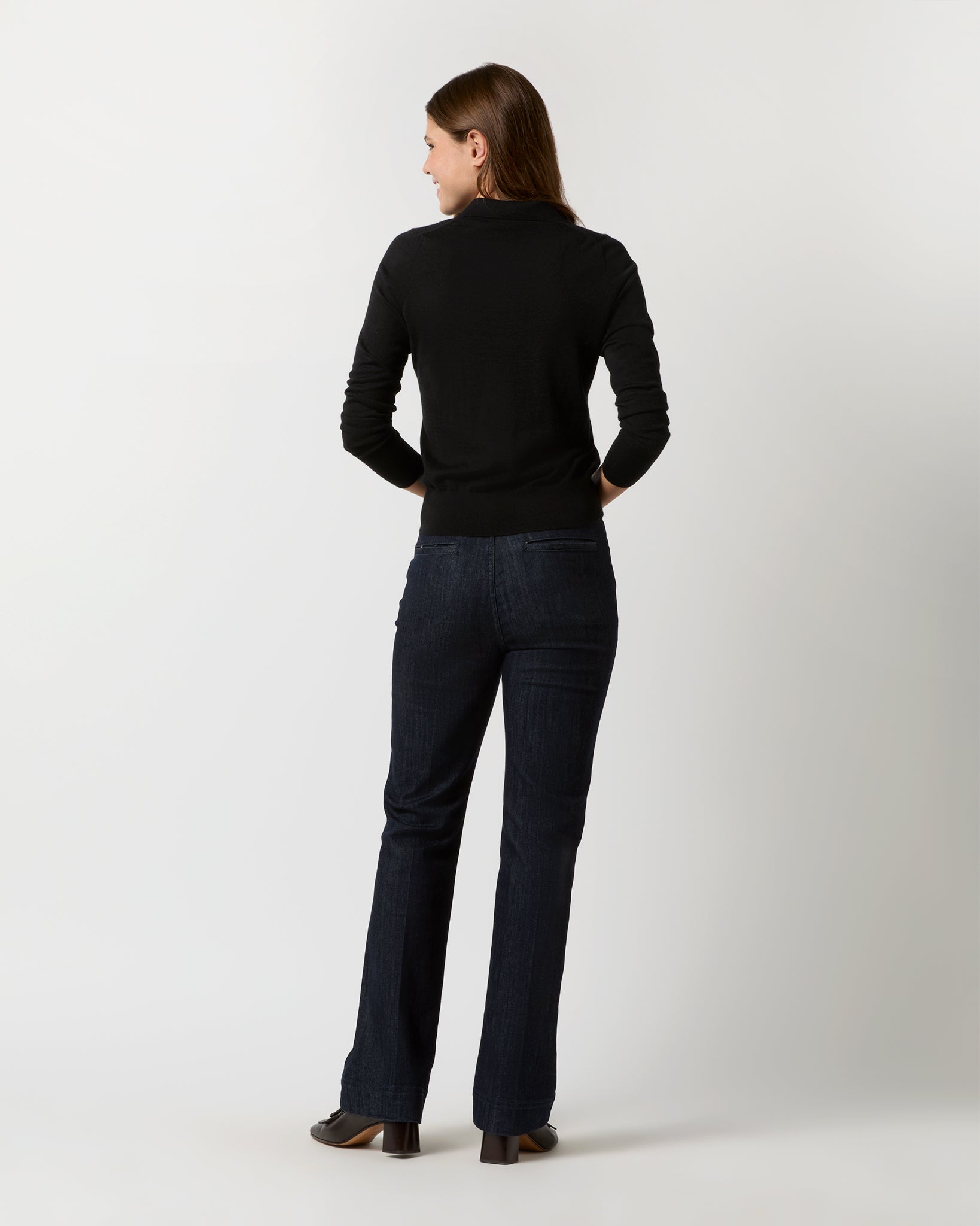 Alida Johnny-Collar Sweater in Black Cashmere