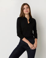 Load image into Gallery viewer, Alida Johnny-Collar Sweater in Black Cashmere
