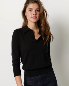 Alida Johnny-Collar Sweater in Black Cashmere