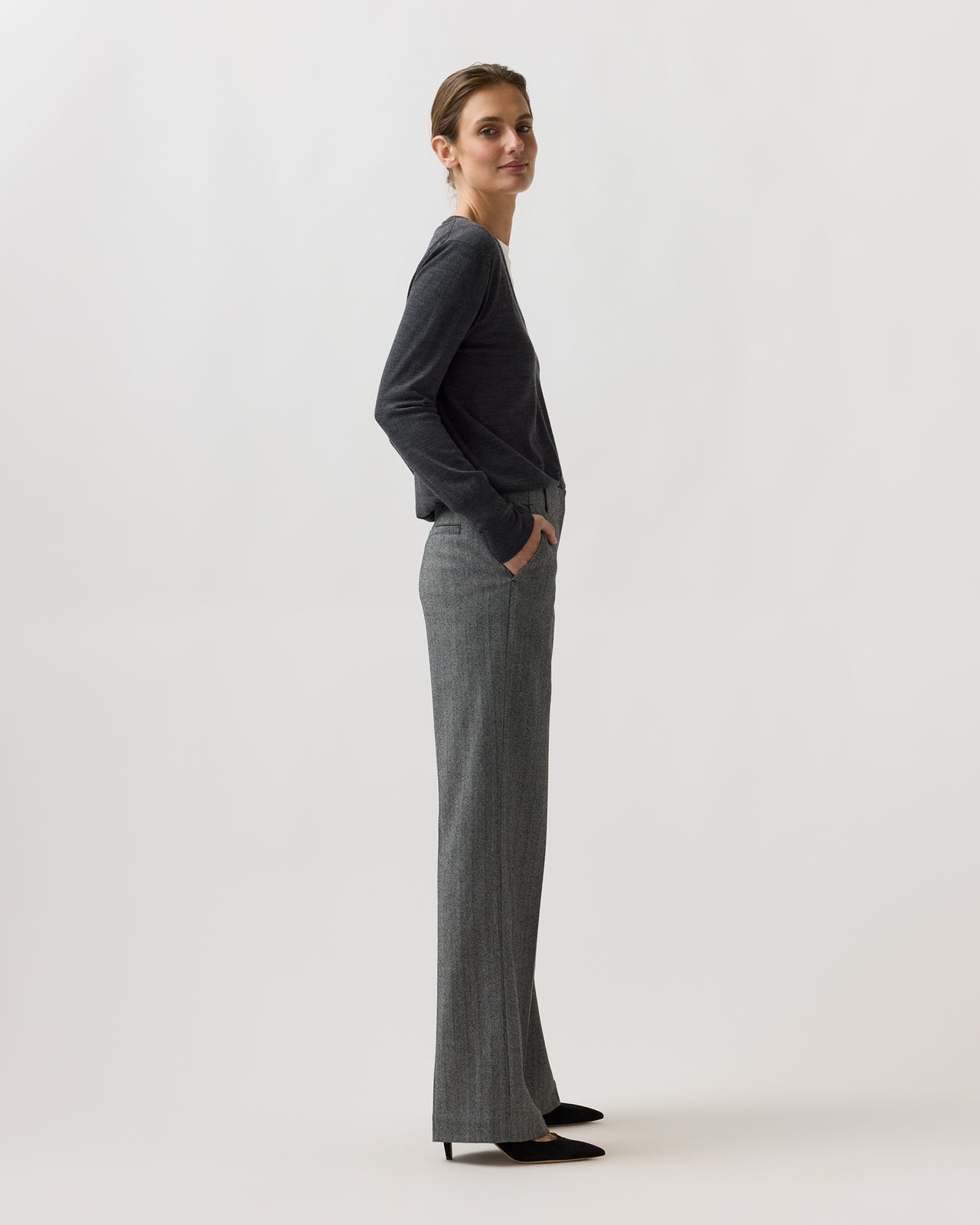 Frankie Pant in Black/White Stretch Herringbone