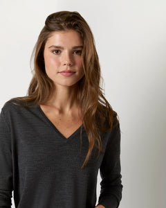 Kate V-Neck Sweater in Heather Charcoal Escorial Wool