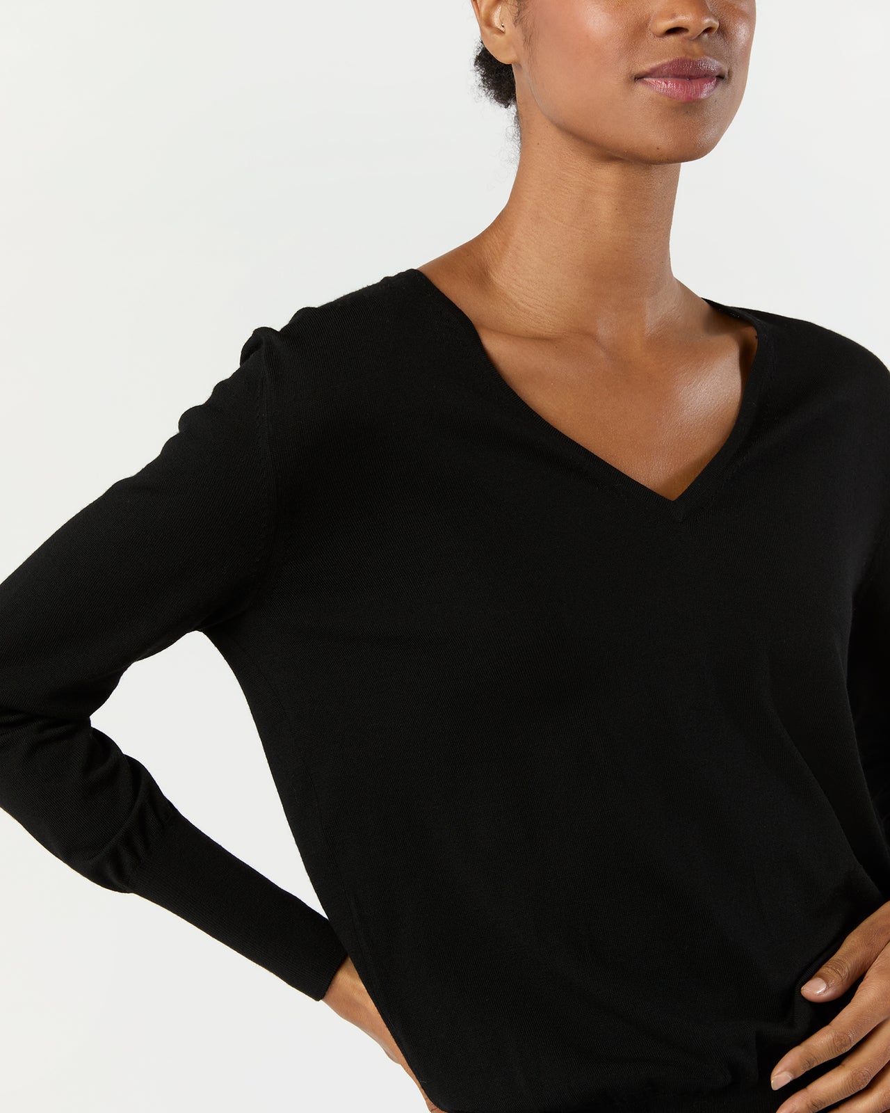 Kate V-Neck Sweater in Black Escorial Wool | Shop Ann Mashburn