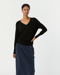 Kate V-Neck Sweater in Black Escorial Wool