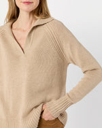 Load image into Gallery viewer, Blaire Johnny-Collar Jersey Sweater in Heather Oat Cashmere
