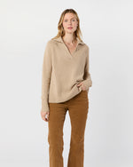 Load image into Gallery viewer, Blaire Johnny-Collar Jersey Sweater in Heather Oat Cashmere
