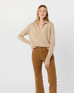 Load image into Gallery viewer, Blaire Johnny-Collar Jersey Sweater in Heather Oat Cashmere
