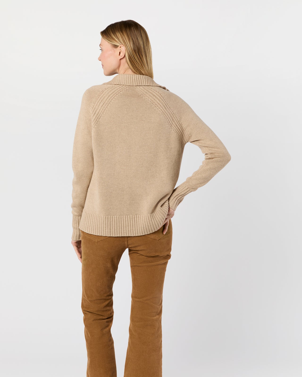 Blaire Johnny-Collar Jersey Sweater in Heather Oat Cashmere