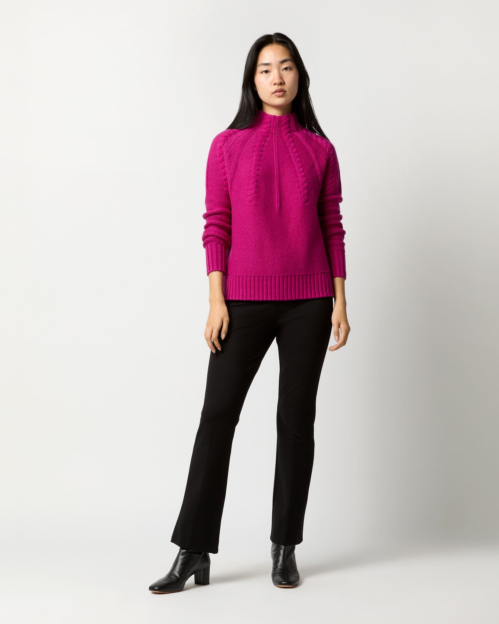 Elsey Funnel-Neck Sweater in Magenta Cashmere