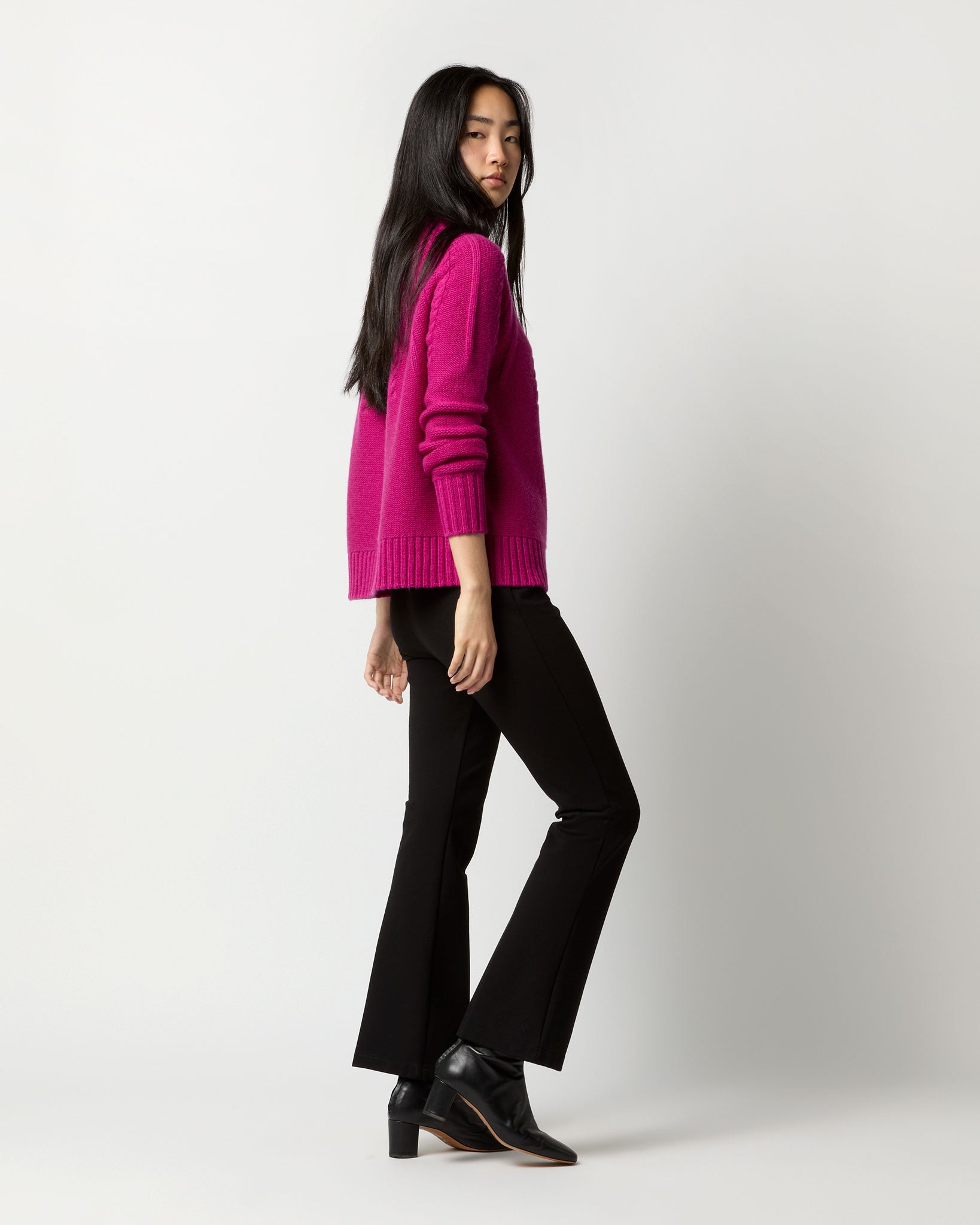 Elsey Funnel-Neck Sweater in Magenta Cashmere