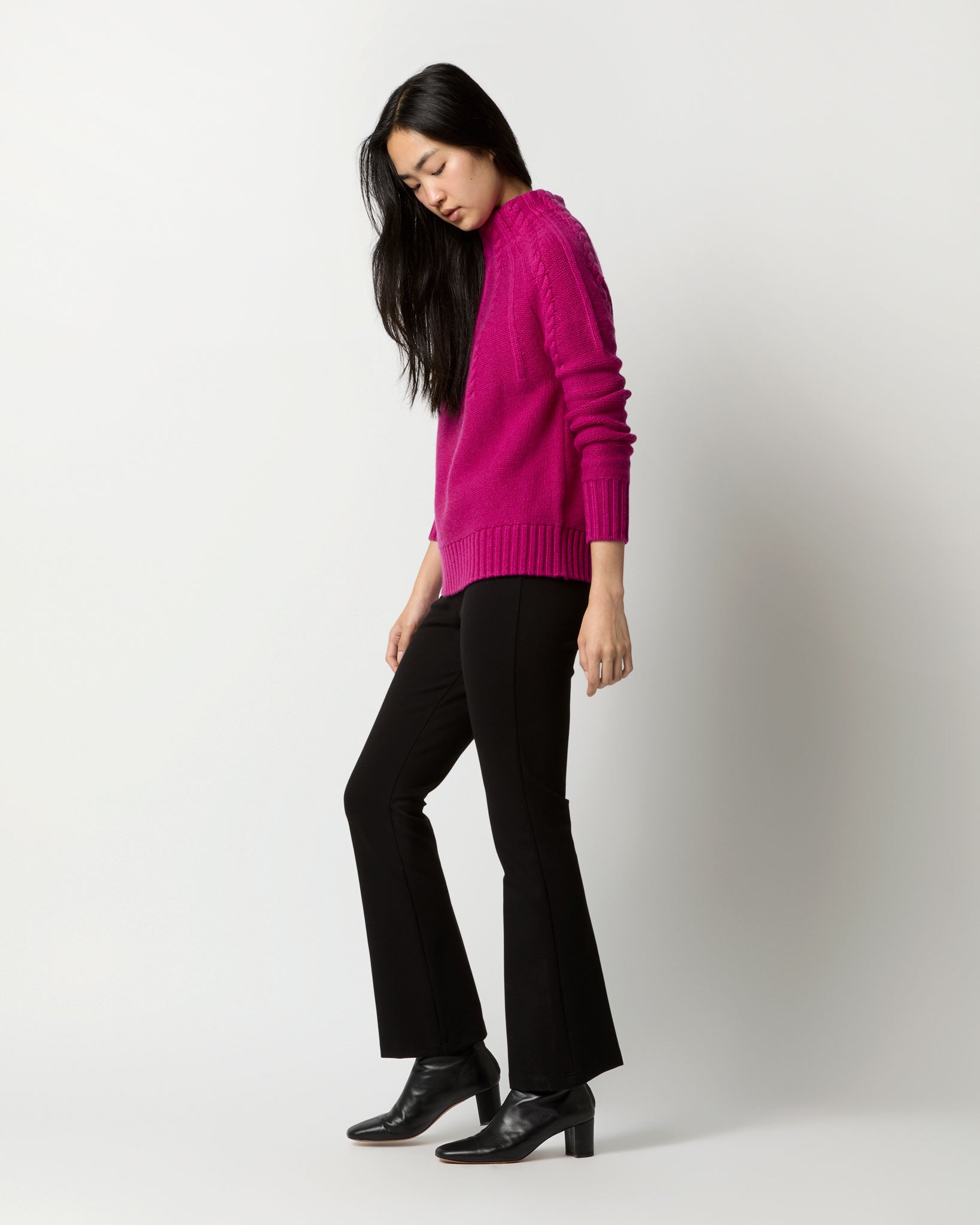 Elsey Funnel-Neck Sweater in Magenta Cashmere