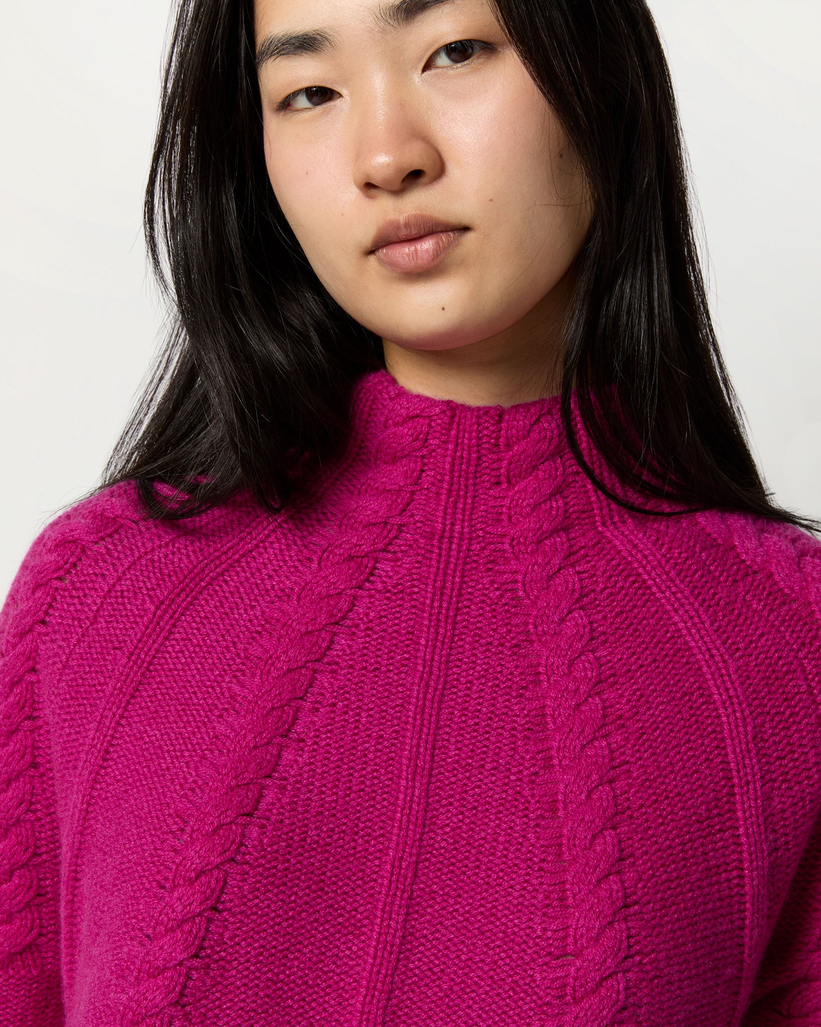 Elsey Funnel-Neck Sweater in Magenta Cashmere