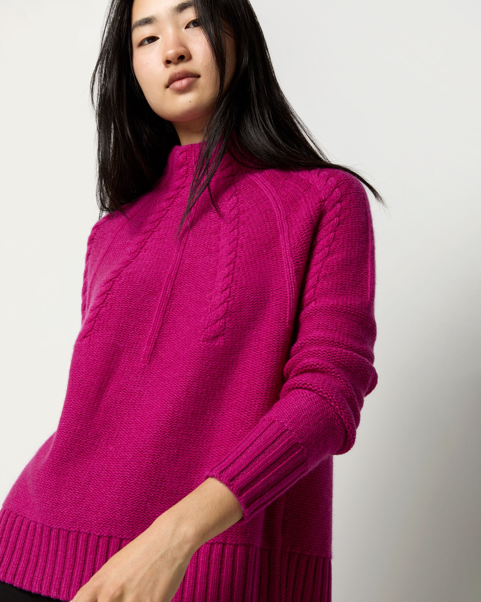 Elsey Funnel-Neck Sweater in Magenta Cashmere