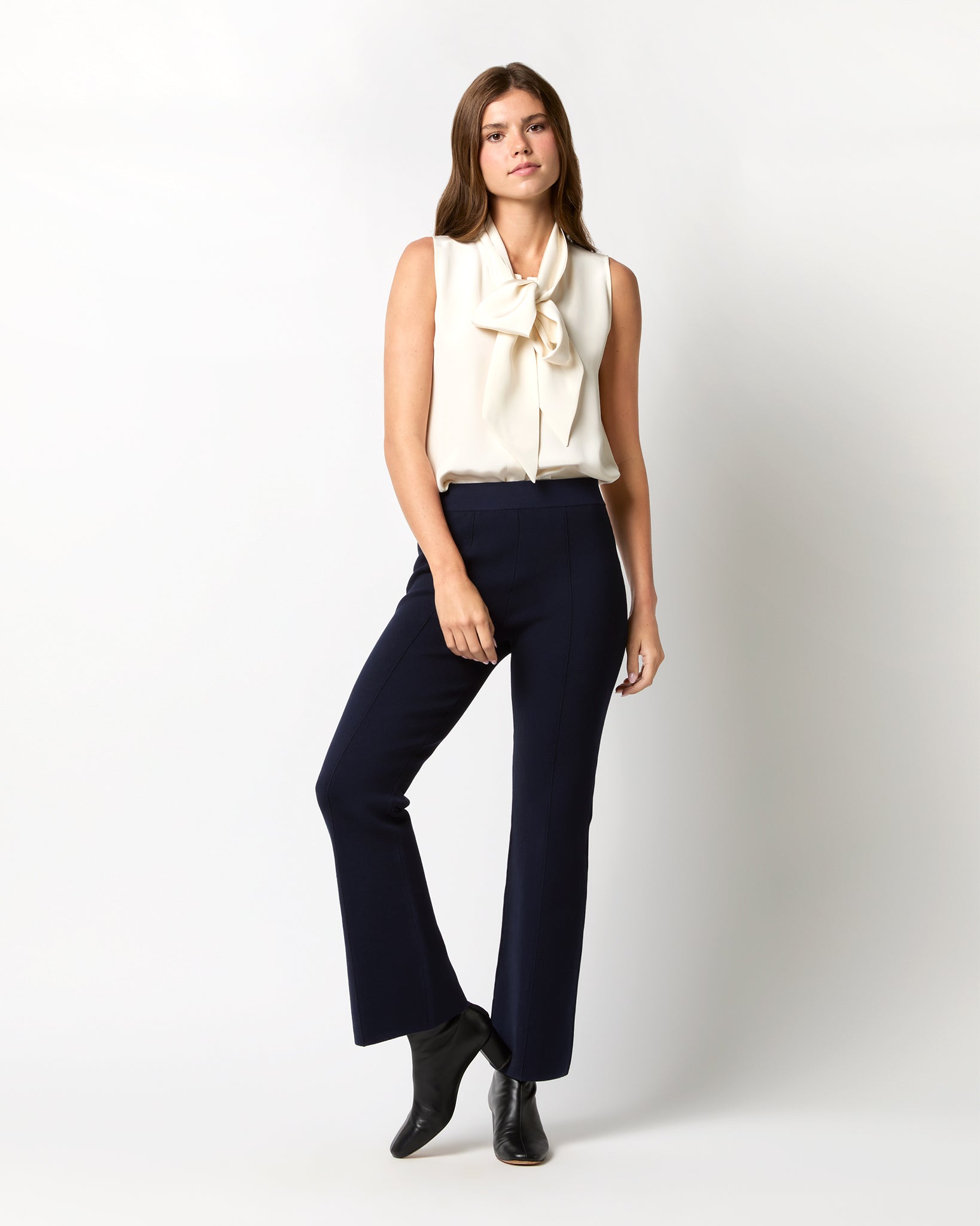 Lara Knit Flare Cropped Pant in Navy Supima Cotton