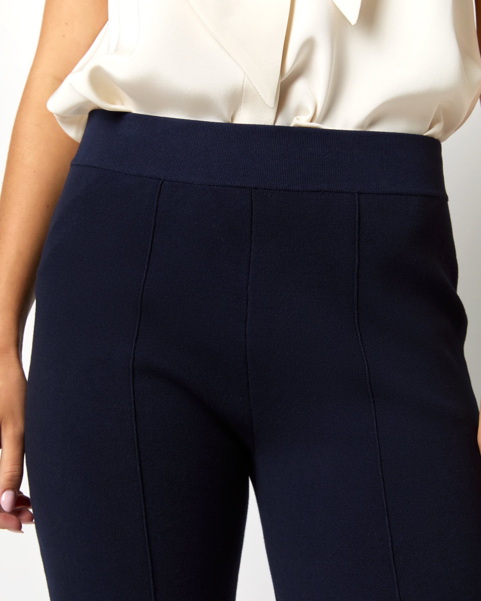 Lara Knit Flare Cropped Pant in Navy Supima Cotton