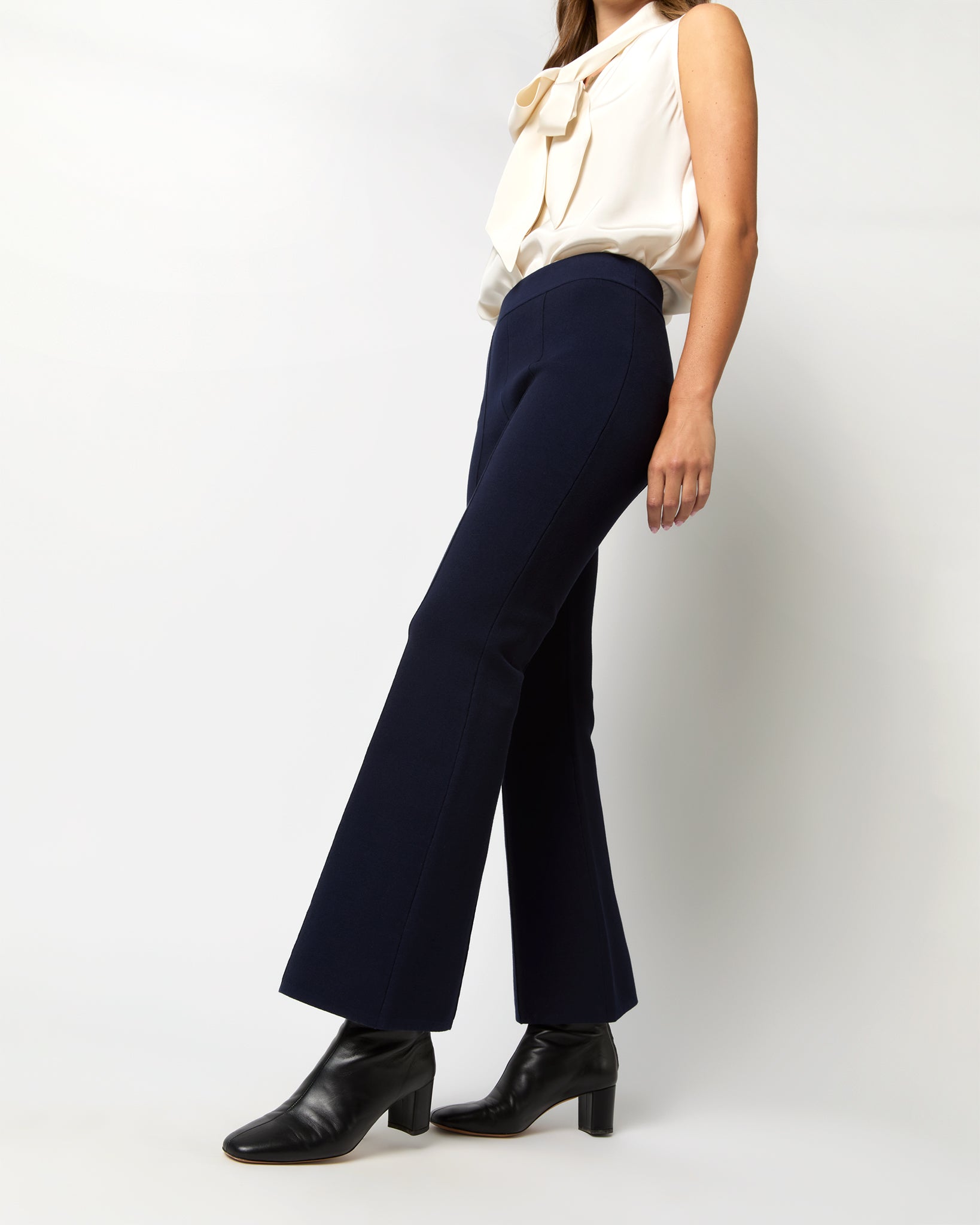 Lara Knit Flare Cropped Pant in Navy Supima Cotton