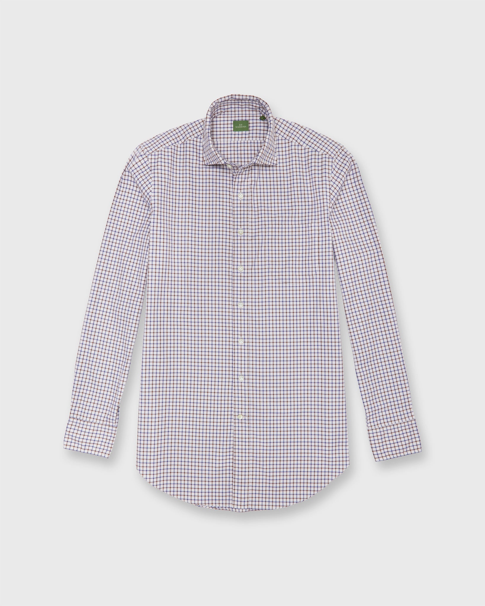 Otto Handmade Sport Shirt in Bone/Mocha/Navy Tattersall Brushed Twill