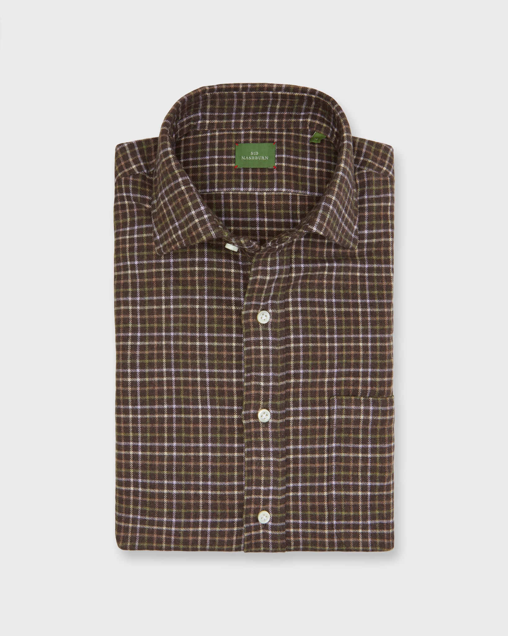 Otto Handmade Sport Shirt in Brown/Lavender/Olive Tattersall Flannel