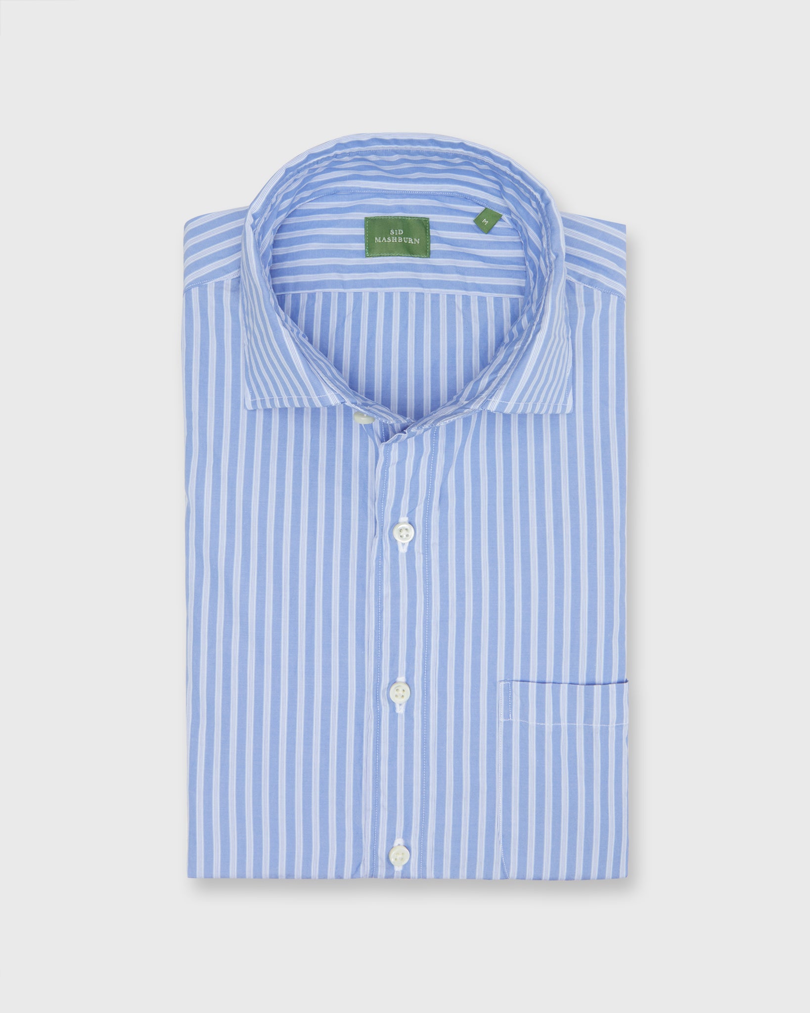 Spread Collar Sport Shirt in Blue Multi Stripe Poplin