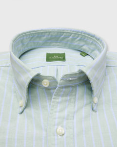 Button-Down Sport Shirt in Green/Sky Stripe Oxford