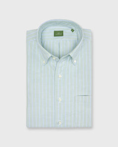 Button-Down Sport Shirt in Green/Sky Stripe Oxford