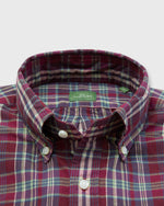 Load image into Gallery viewer, Button-Down Sport Shirt in Berry/Sage/Straw Plaid Madras
