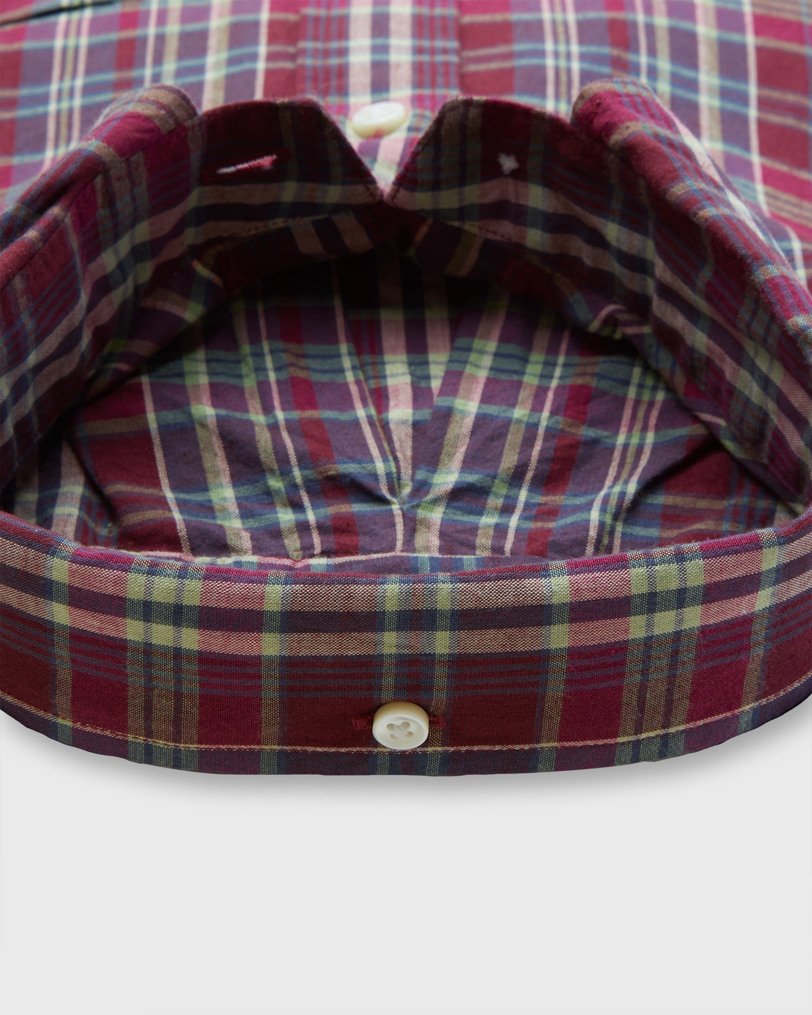 Button-Down Sport Shirt in Berry/Sage/Straw Plaid Madras