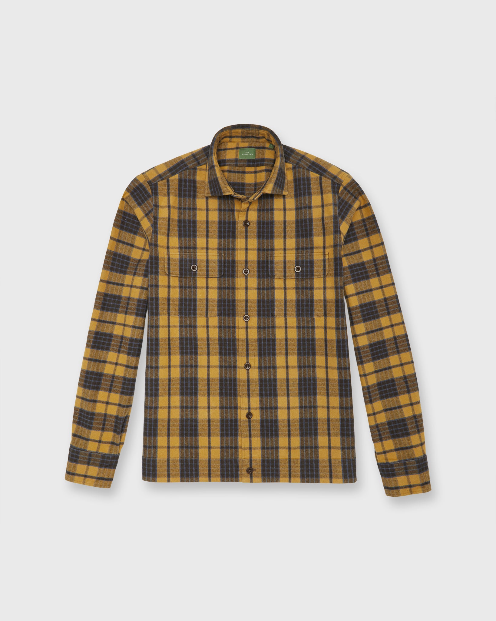 Band-Hem Work Shirt in Maize/Brown/Blue Brushed Heavyweight Twill