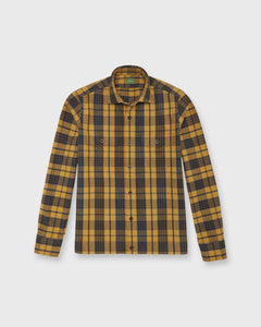 Band-Hem Work Shirt in Maize/Brown/Blue Brushed Heavyweight Twill