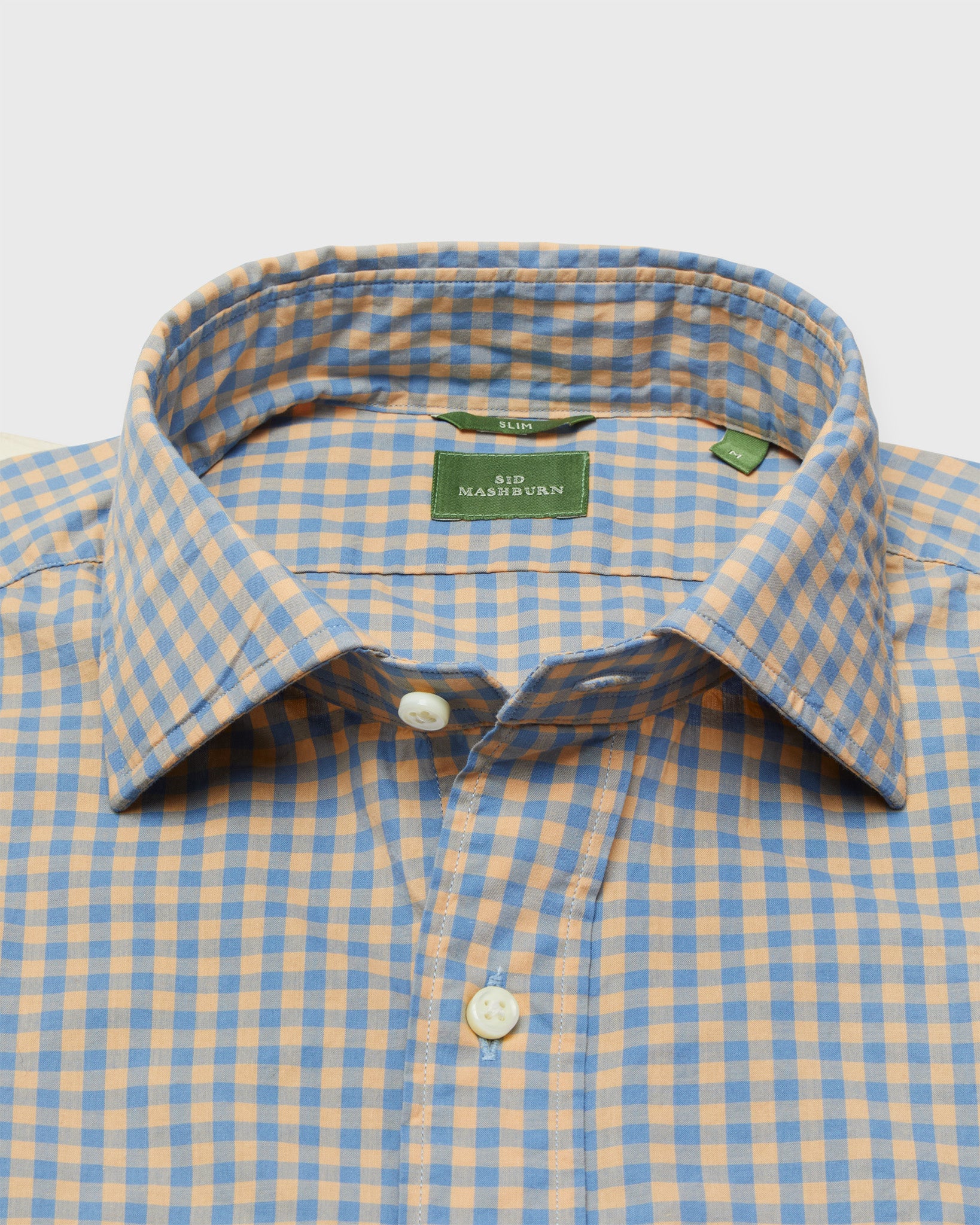 Slim-Fit Spread Collar Sport Shirt in Melon/Blue Gingham Poplin