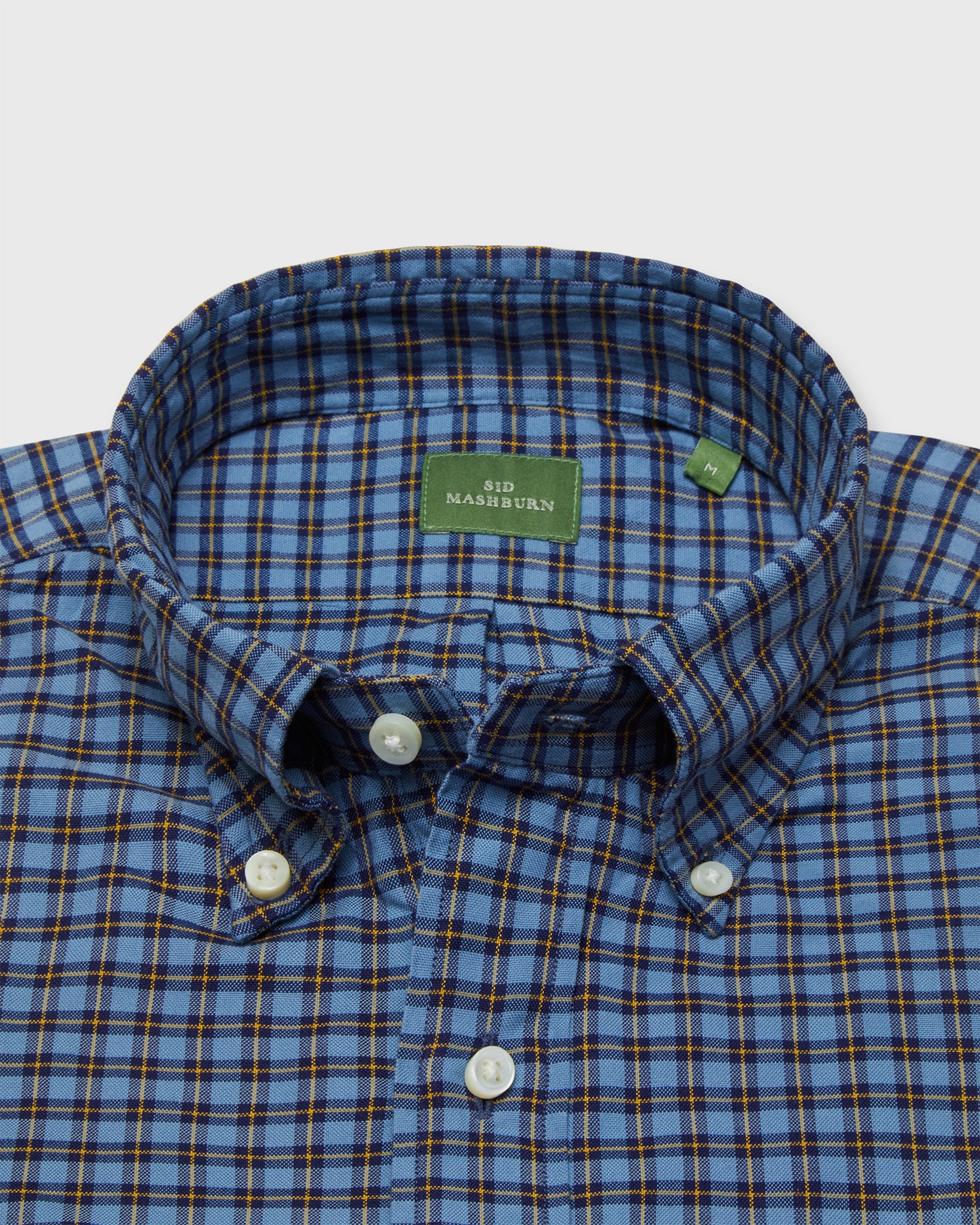 Button-Down Sport Shirt in Sky/Navy/Yellow Check Brushed Oxford