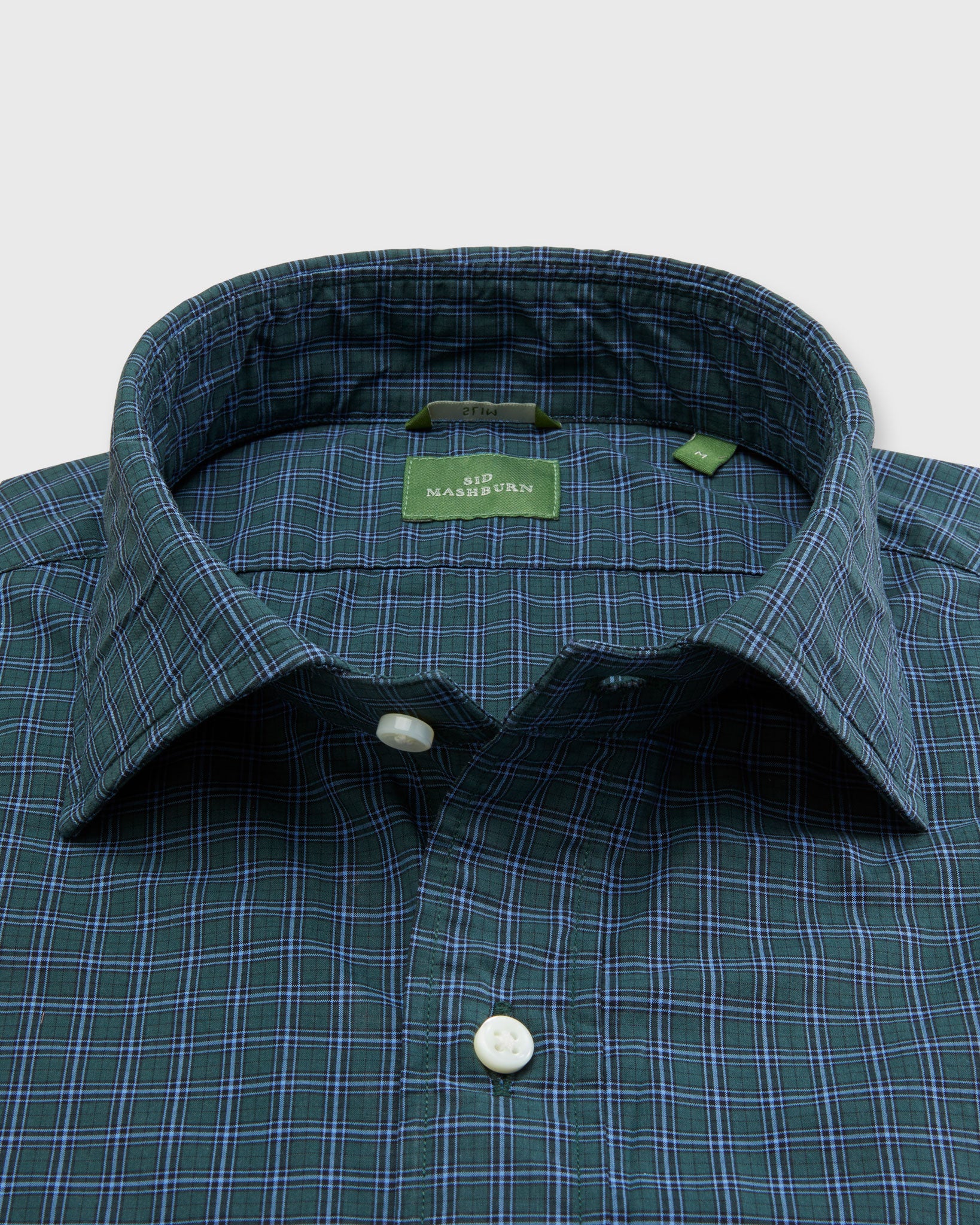 Slim-Fit Spread Collar Sport Shirt in Pine/Sky/Navy Check Poplin