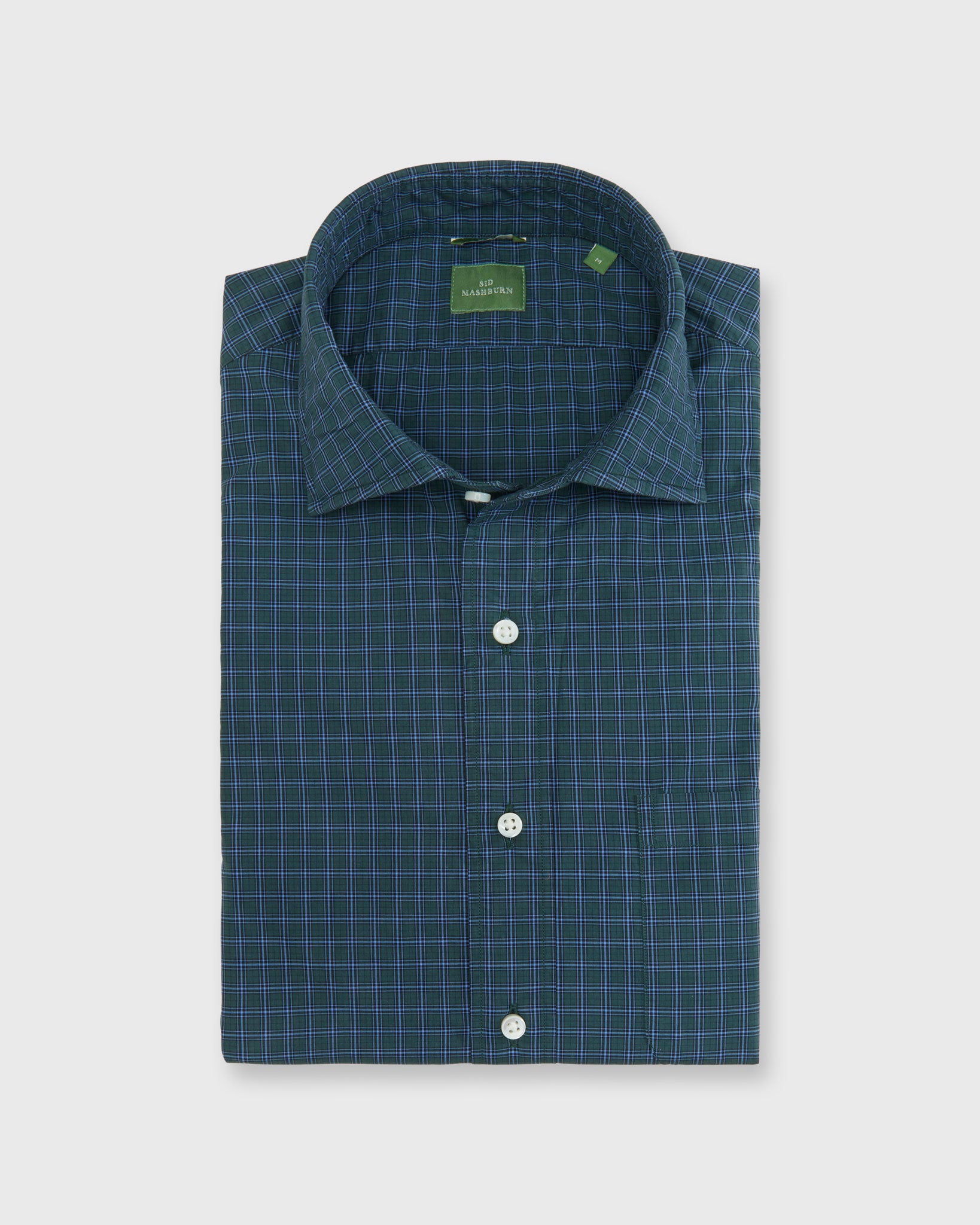 Slim-Fit Spread Collar Sport Shirt in Pine/Sky/Navy Check Poplin