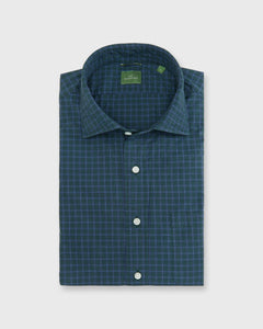 Slim-Fit Spread Collar Sport Shirt in Pine/Sky/Navy Check Poplin