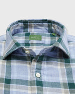 Load image into Gallery viewer, Spread Collar Sport Shirt in Sky/Pine/Stone Plaid Brushed Twill
